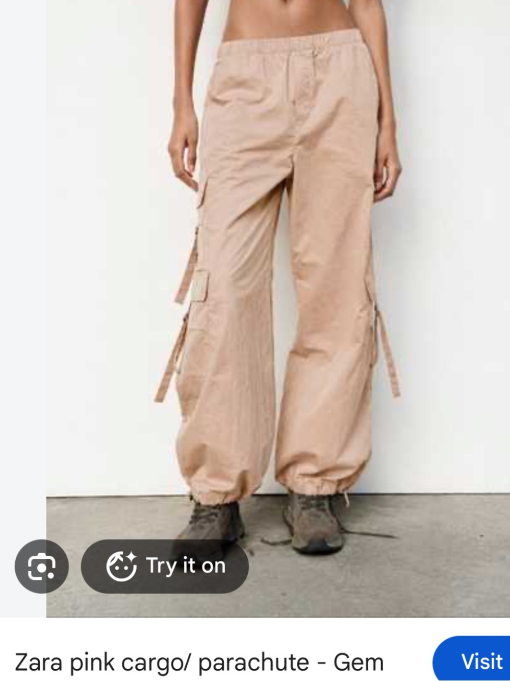 Zara Parachute Cargo Pants in Pink, Medium